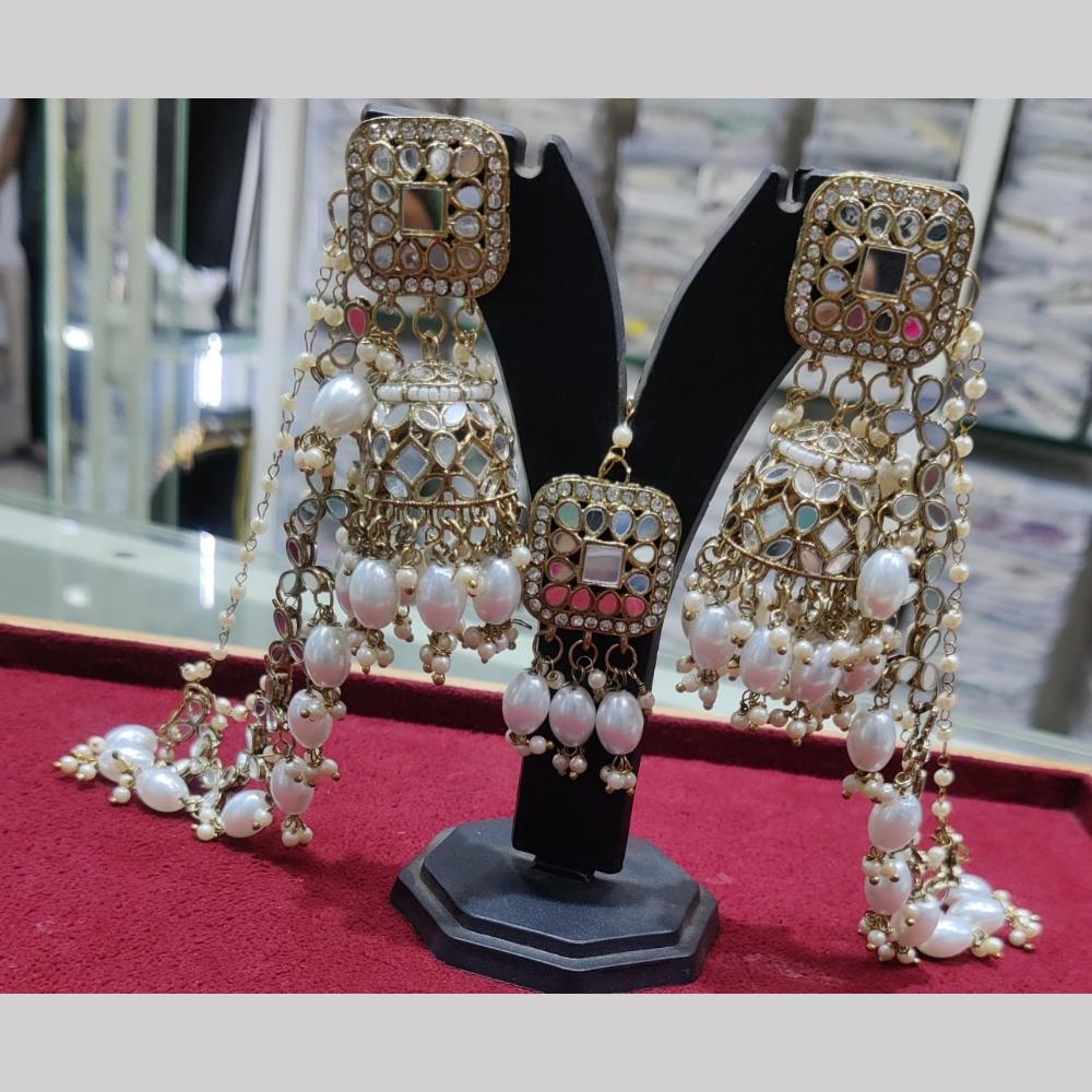 Manisha Jewellery Gold Plated Mirror And Pearls Jhumki Earrings With Maangtikka