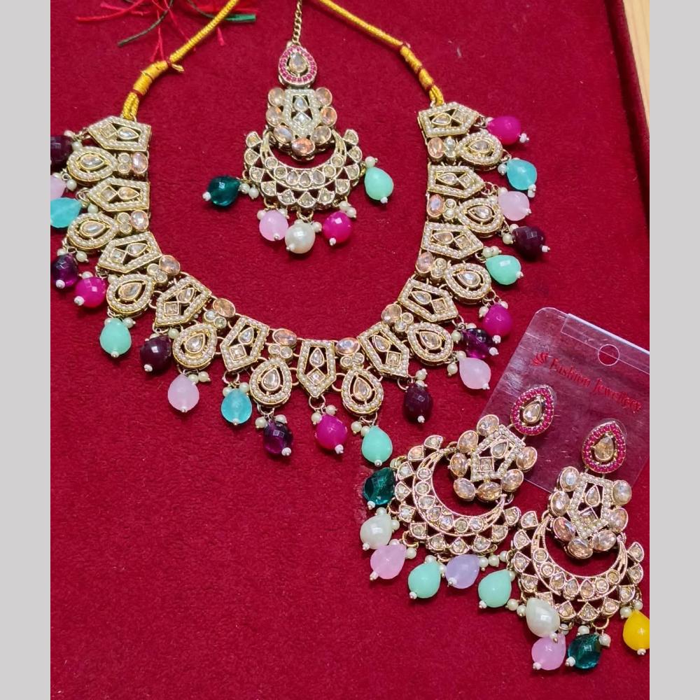 Manisha Jewellery Gold Plated Crystal Stone And Beads Necklace Set