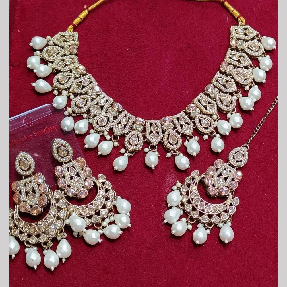 Manisha Jewellery Gold Plated Crystal Stone And Beads Necklace Set