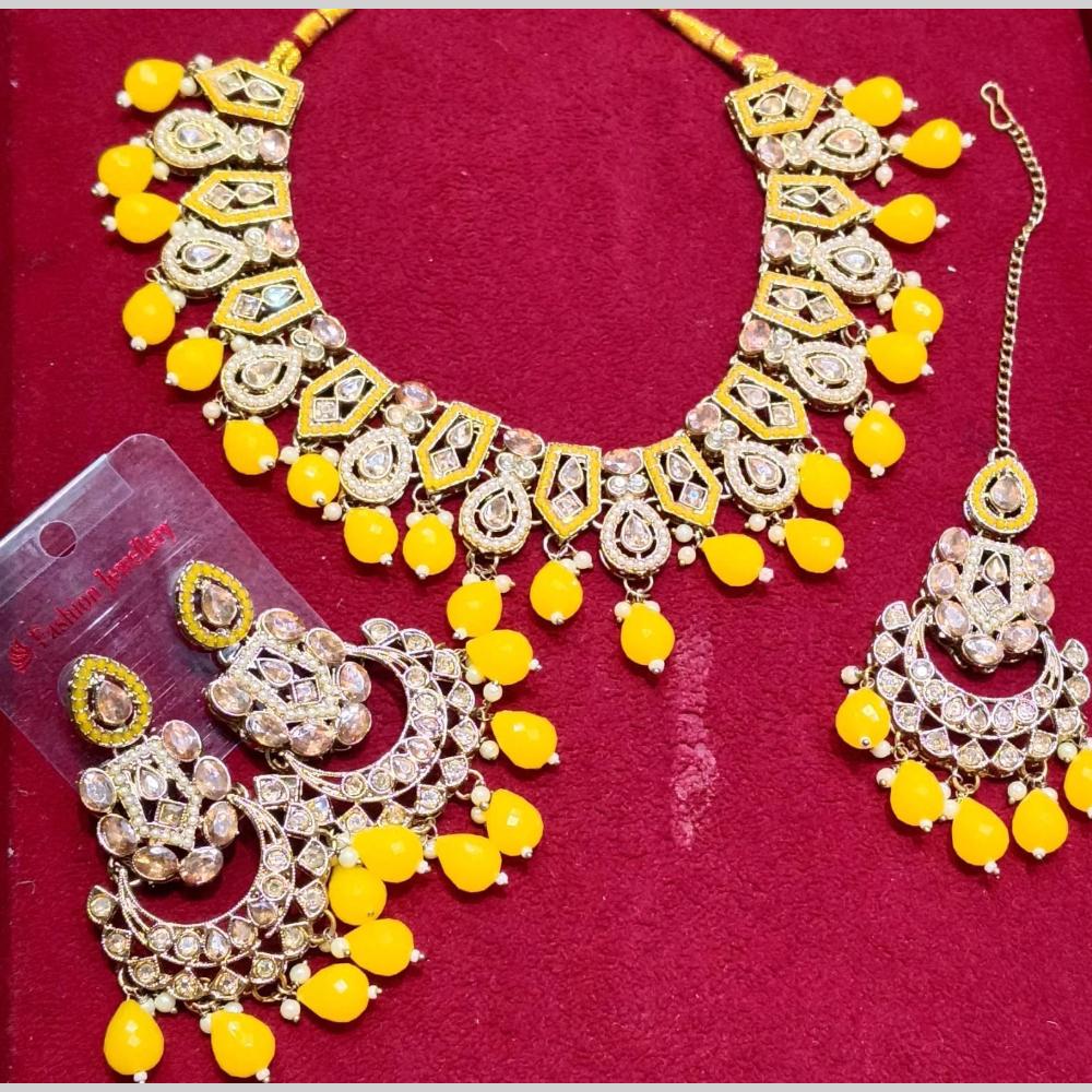 Manisha Jewellery Gold Plated Crystal Stone And Beads Necklace Set