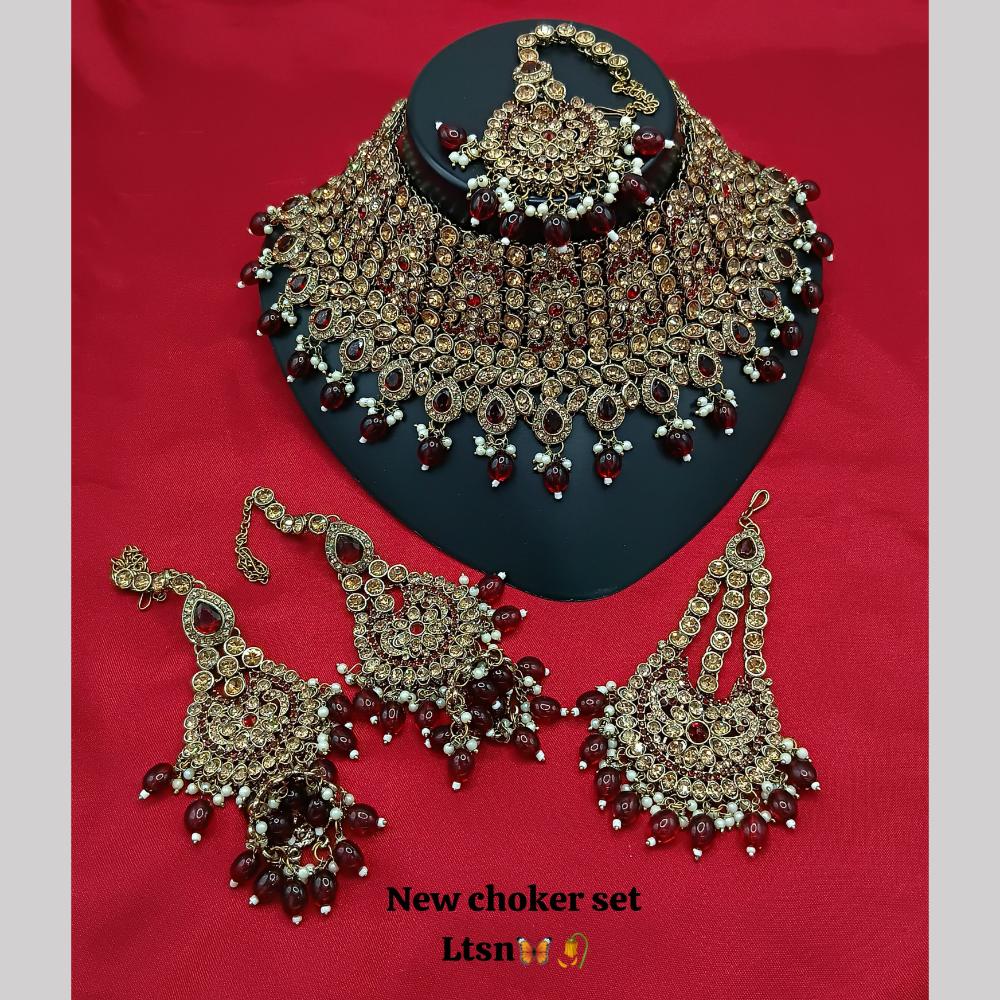 Manisha Jewellery Gold Plated Austrian Stone And Beads Choker Necklace Set