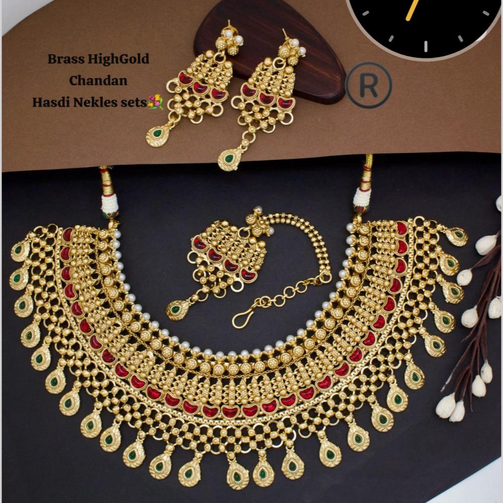 Manisha Jewellery Gold Plated Pota Stone Necklace Set