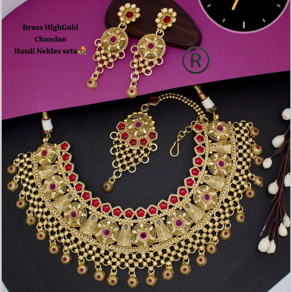 Manisha Jewellery Gold Plated Pota Stone Necklace Set