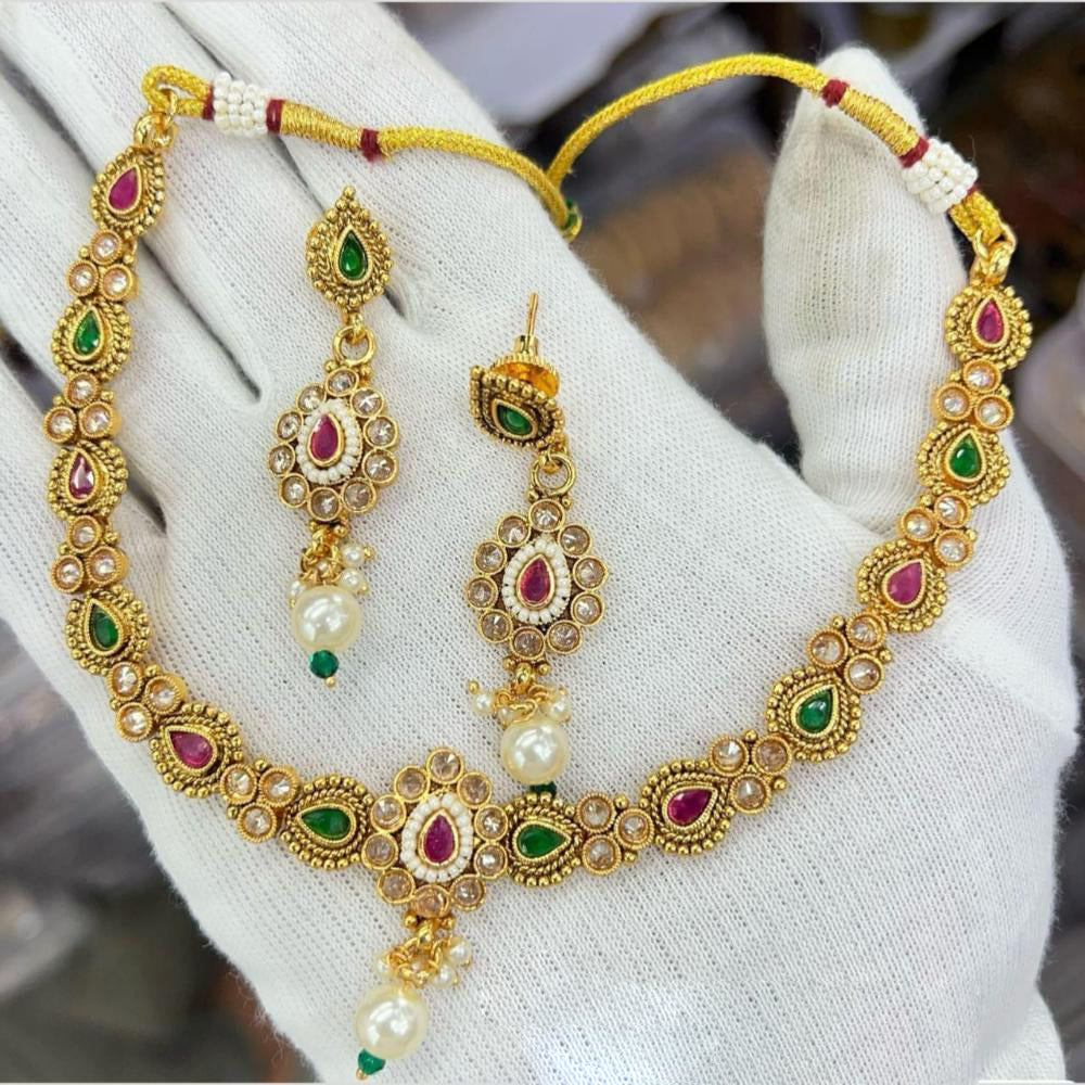 Manisha Jewellery Gold Plated Crystal Stone And Beads Necklace Set