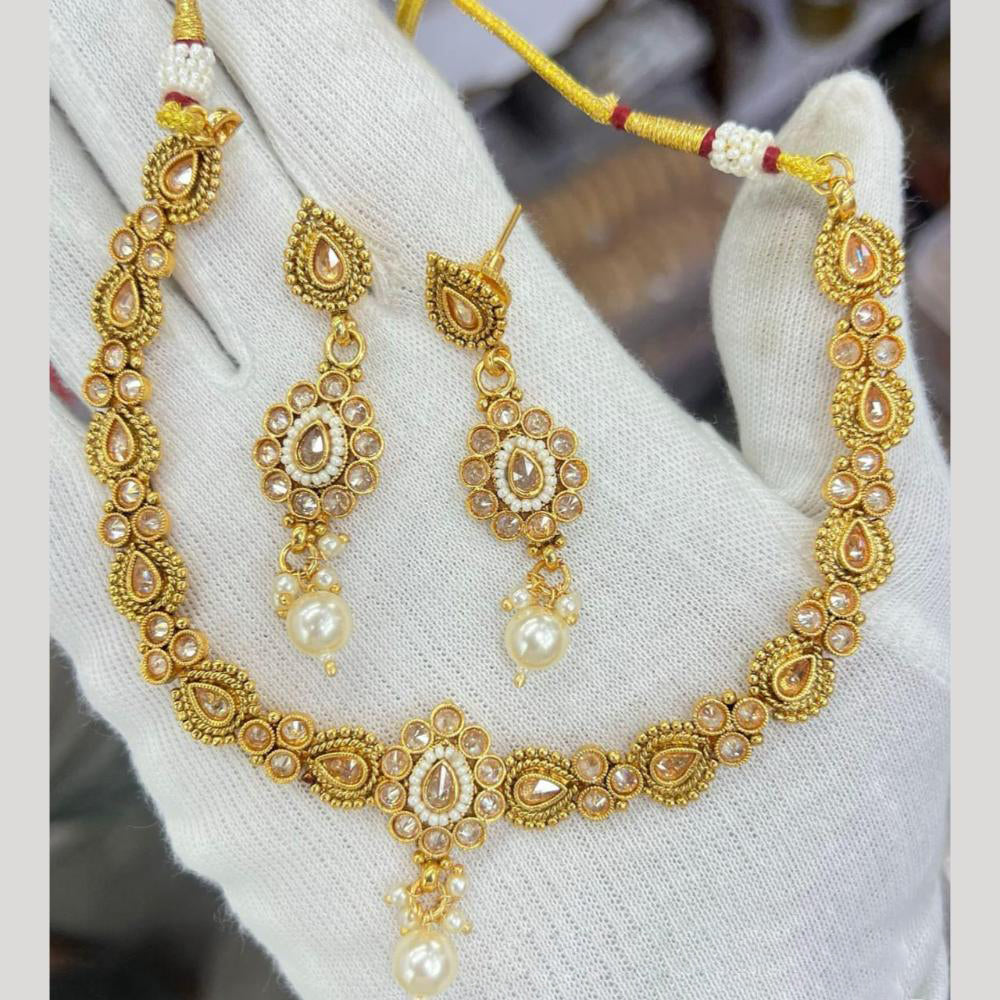 Manisha Jewellery Gold Plated Crystal Stone And Beads Necklace Set