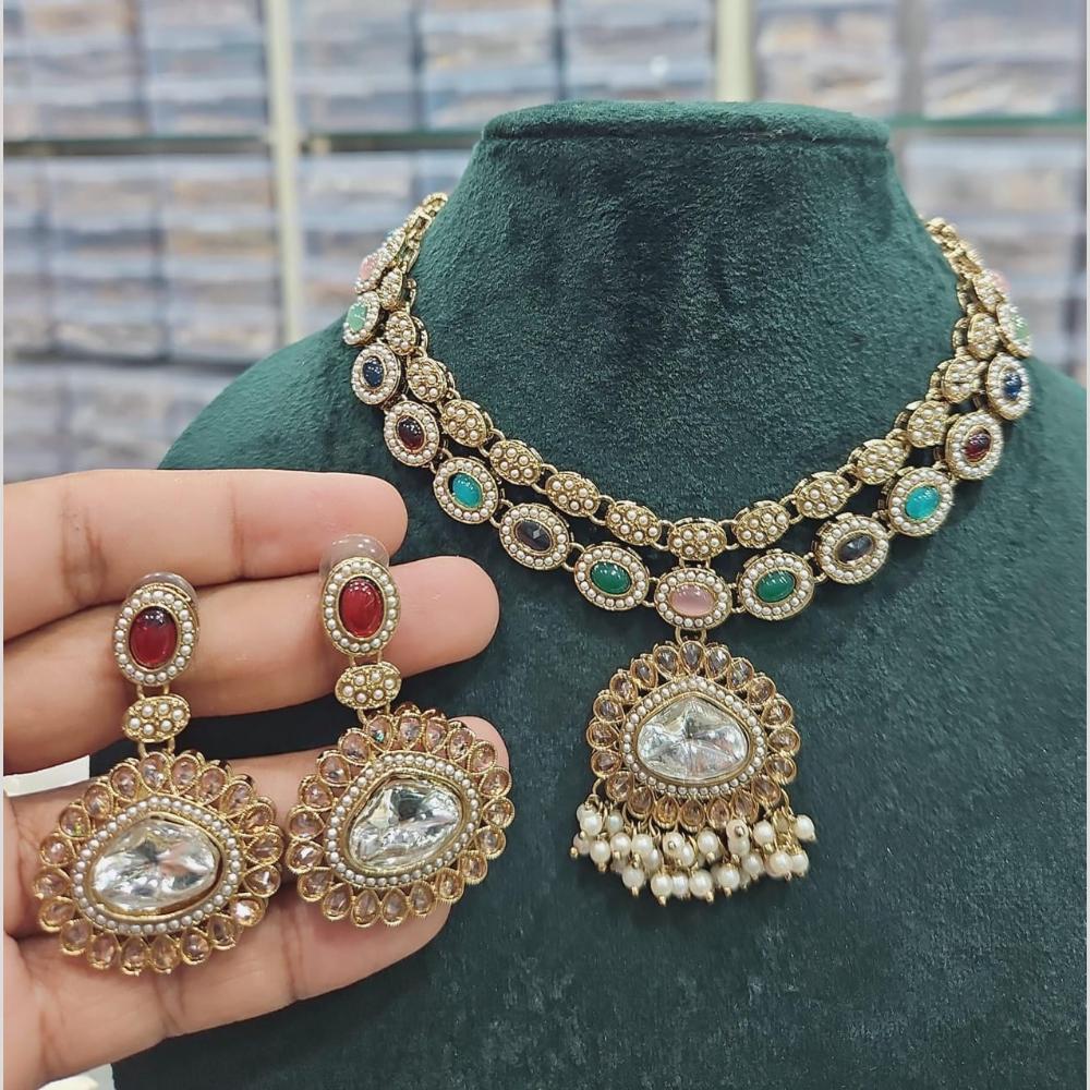 Manisha Jewellery Gold Plated Crystal Stone And Beads Necklace Set