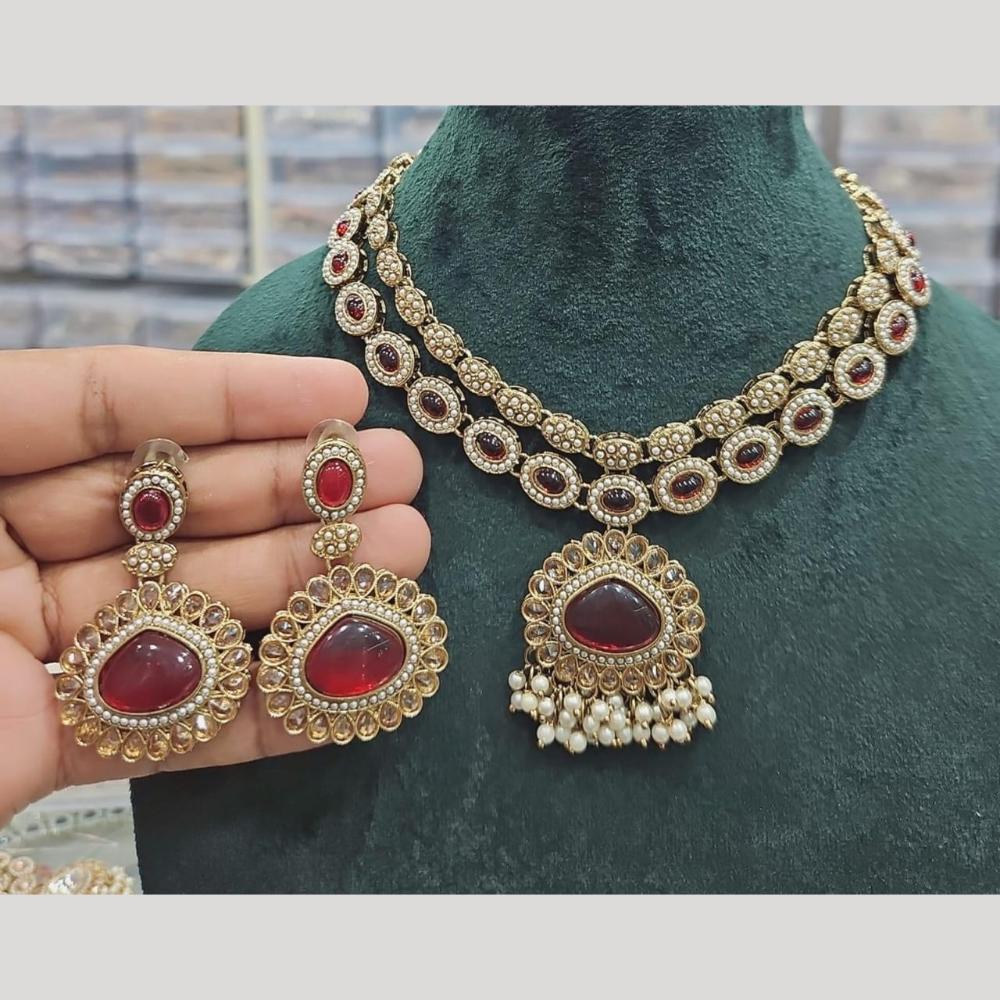 Manisha Jewellery Gold Plated Crystal Stone And Beads Necklace Set