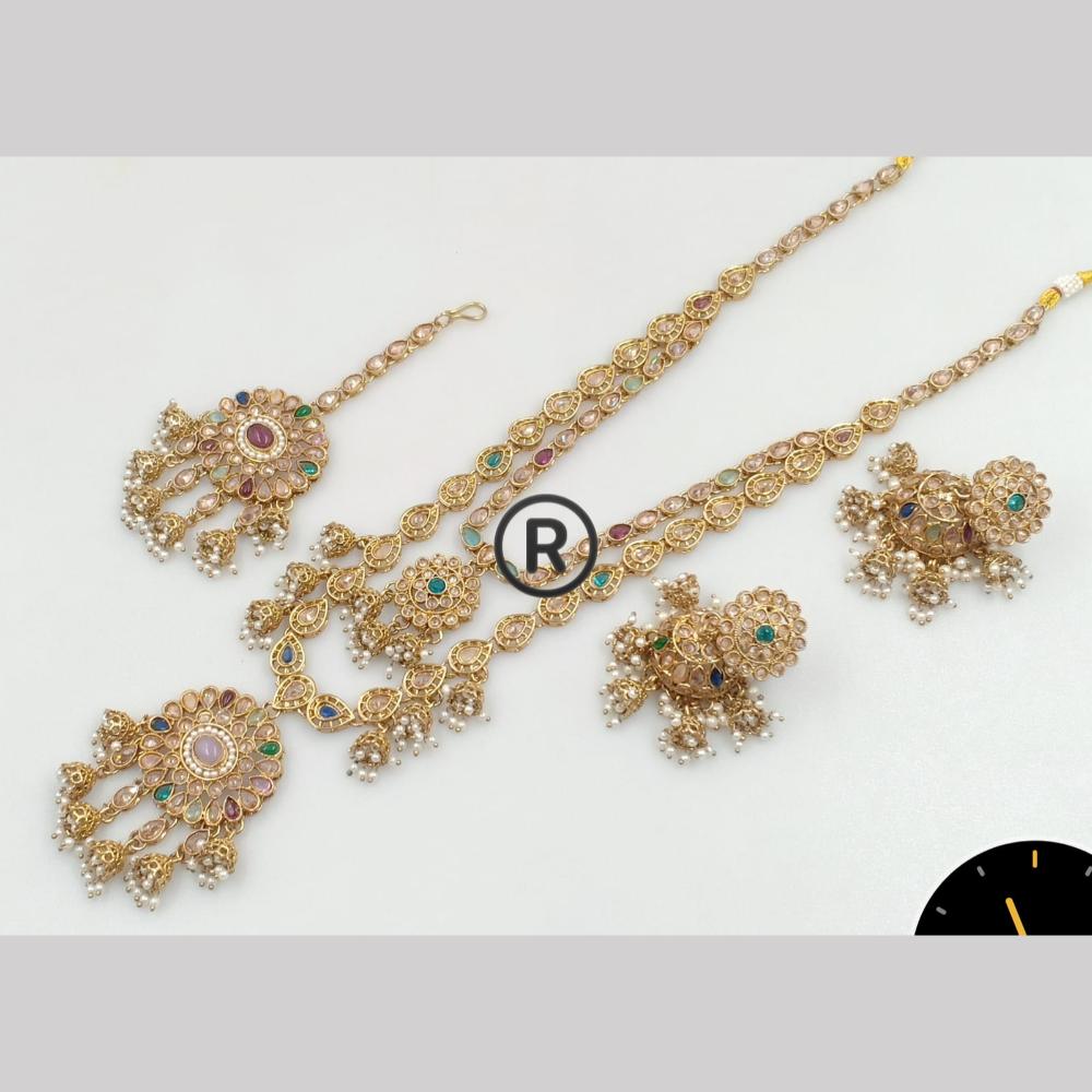 Manisha Jewellery Gold Plated Crystal Stone And Pearls Long Necklace Set