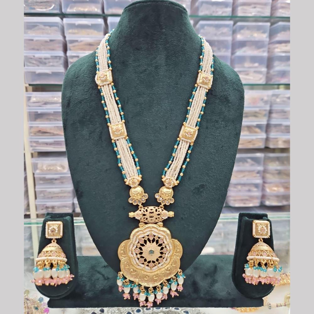 Manisha Jewellery Gold Plated Crystal Stone And Pearls Meenakari Long Necklace Set