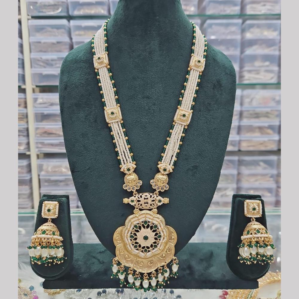Manisha Jewellery Gold Plated Crystal Stone And Pearls Meenakari Long Necklace Set