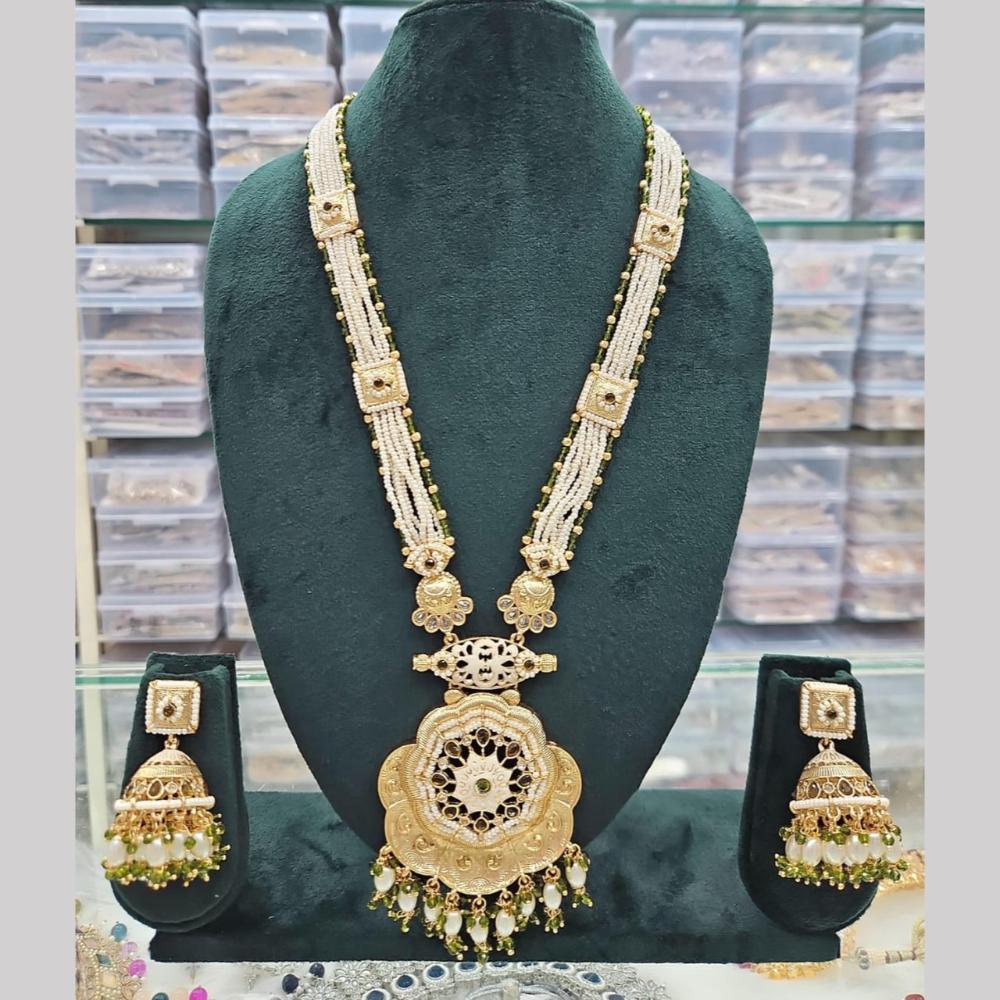Manisha Jewellery Gold Plated Crystal Stone And Pearls Meenakari Long Necklace Set