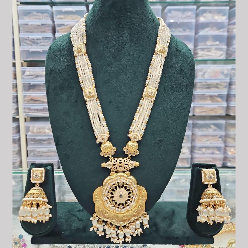 Manisha Jewellery Gold Plated Crystal Stone And Pearls Meenakari Long Necklace Set