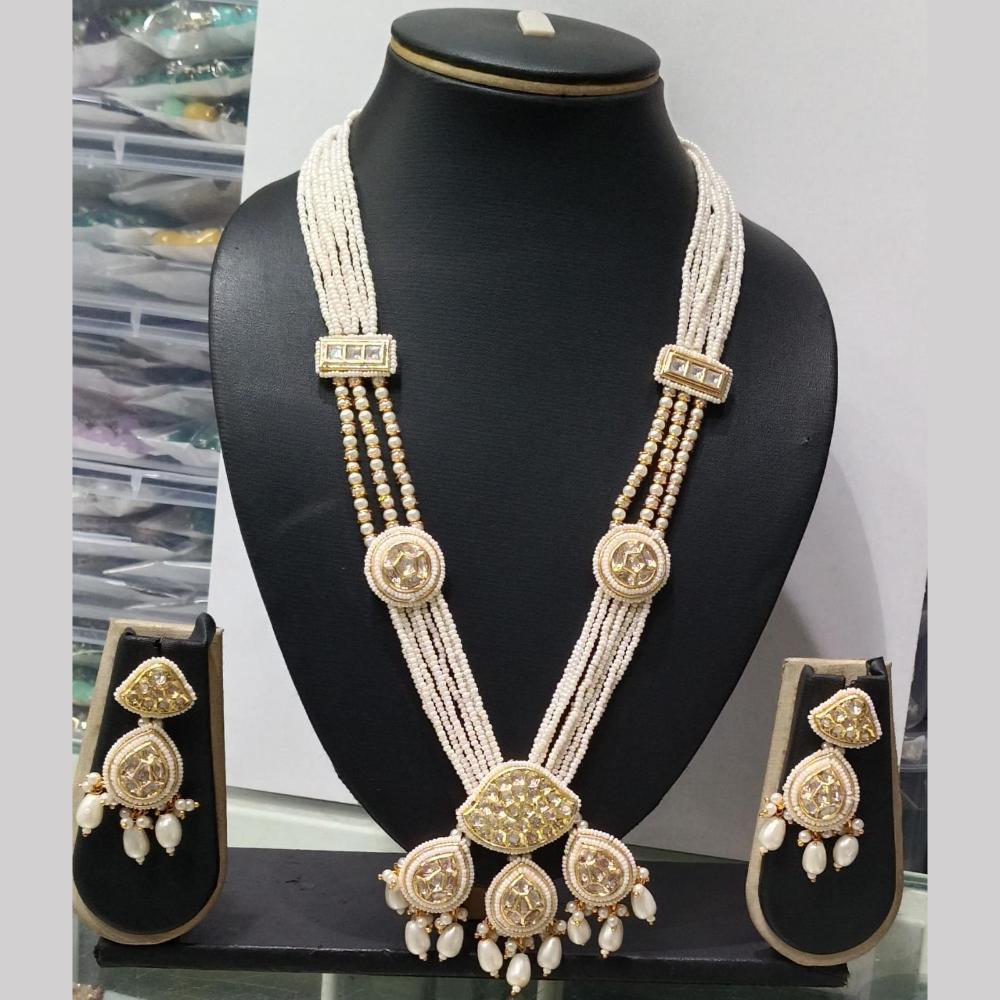 Manisha Jewellery Gold Plated Crystal Stone And Pearls Long Necklace Set
