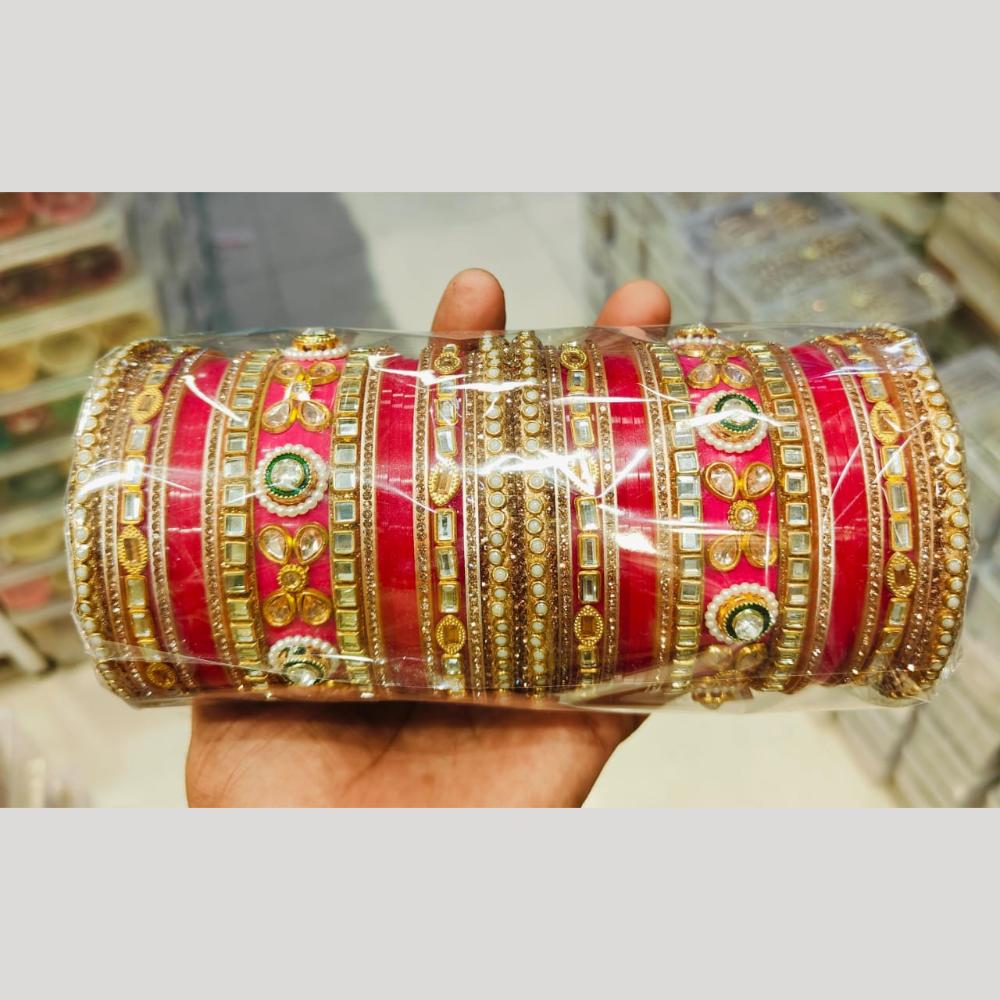 Manisha Jewellery Gold Plated Crystal Stone And Pearls Acrylic Bangles Set