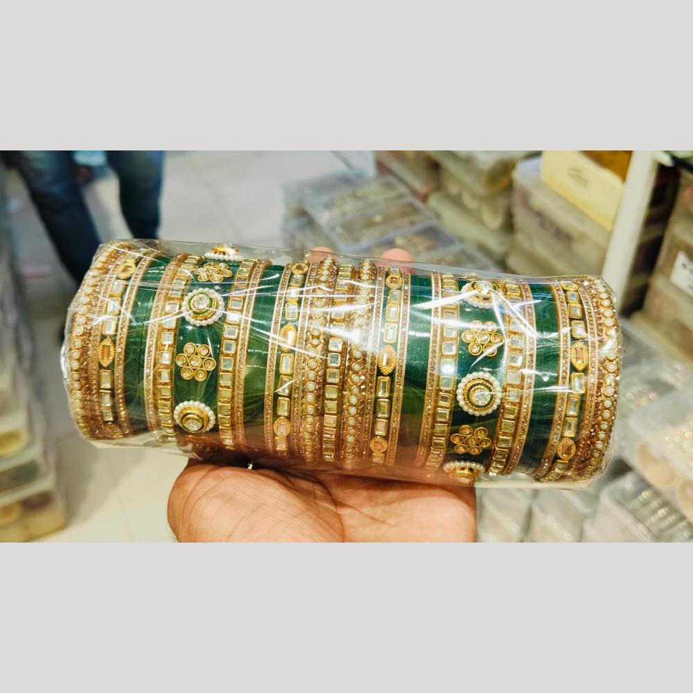 Manisha Jewellery Gold Plated Crystal Stone And Pearls Acrylic Bangles Set