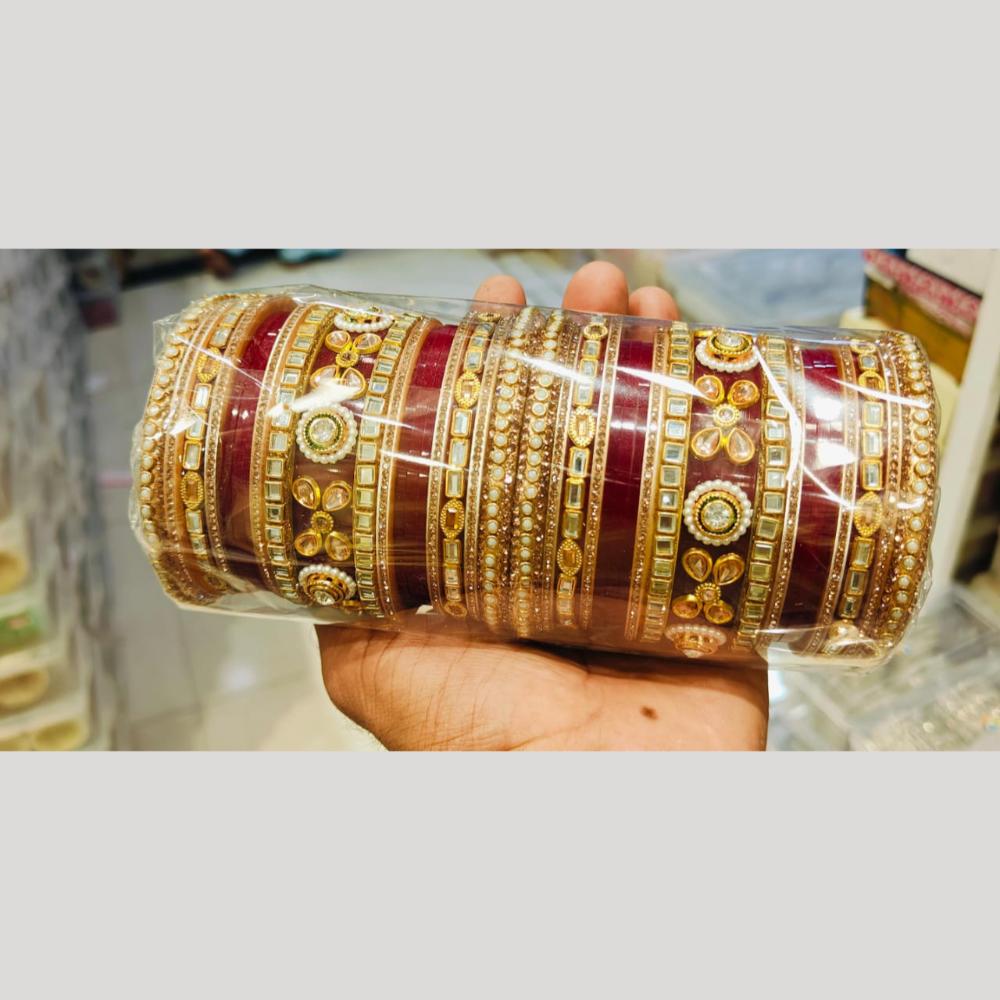 Manisha Jewellery Gold Plated Crystal Stone And Pearls Acrylic Bangles Set