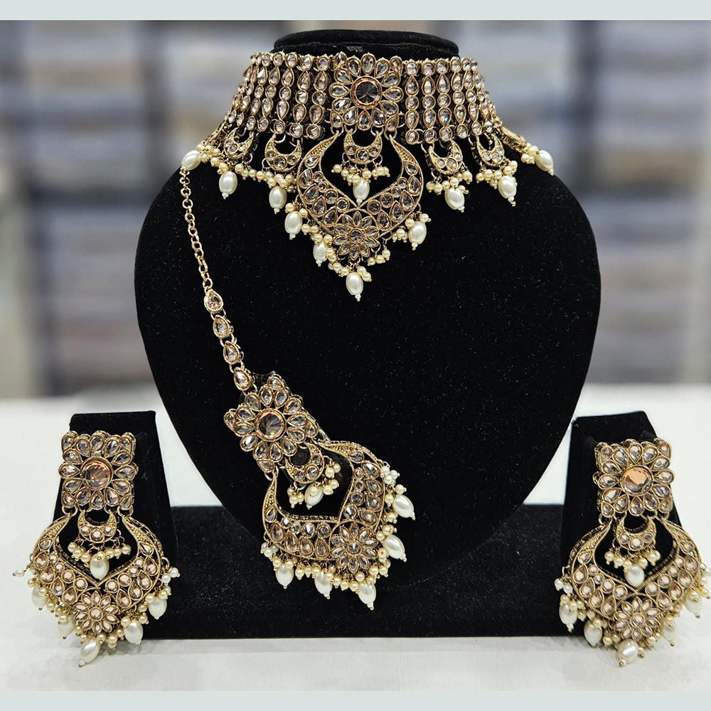 Manisha Jewellery Gold Plated Crystal Stone And Beads Necklace Set