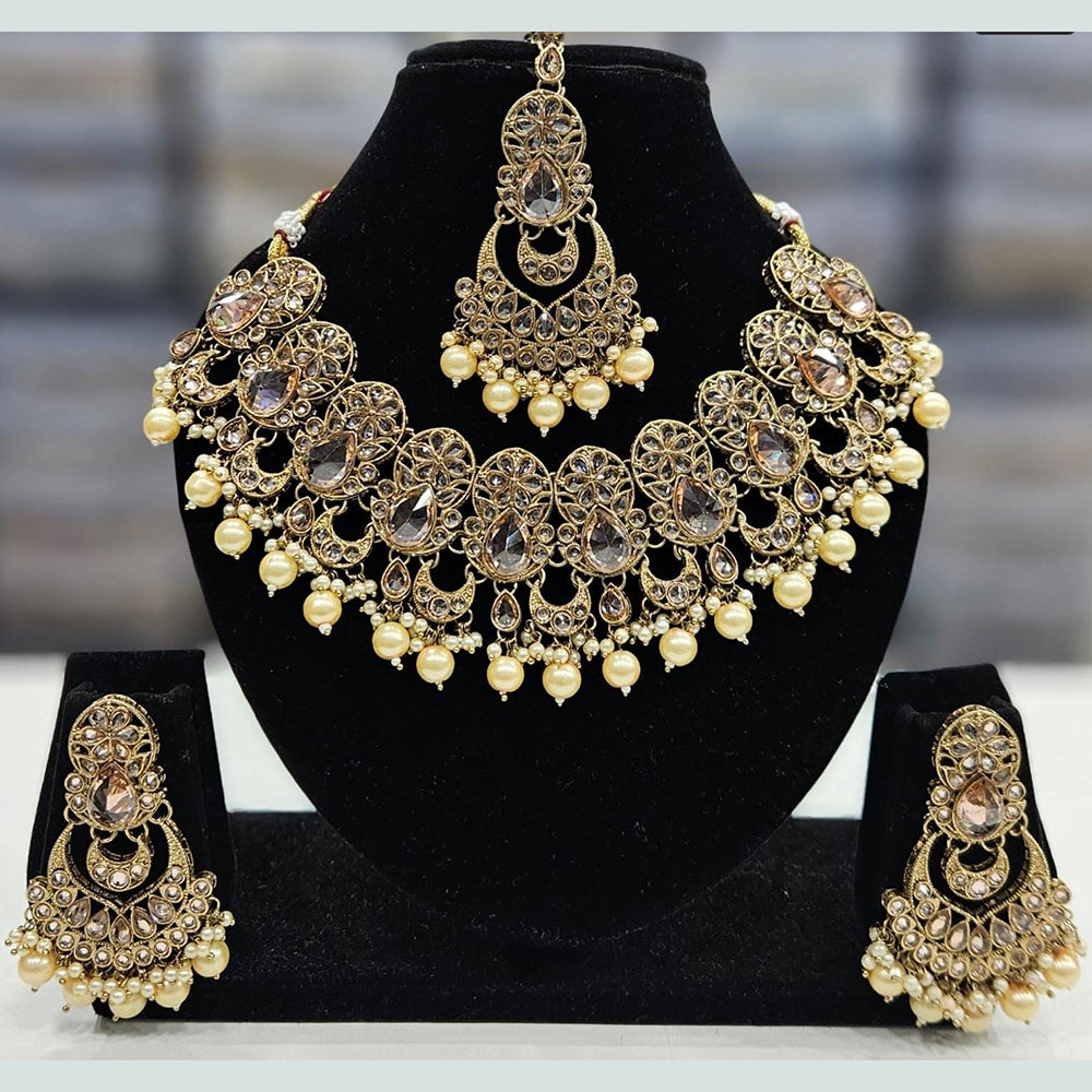 Manisha Jewellery Gold Plated Crystal Stone And Beads Necklace Set