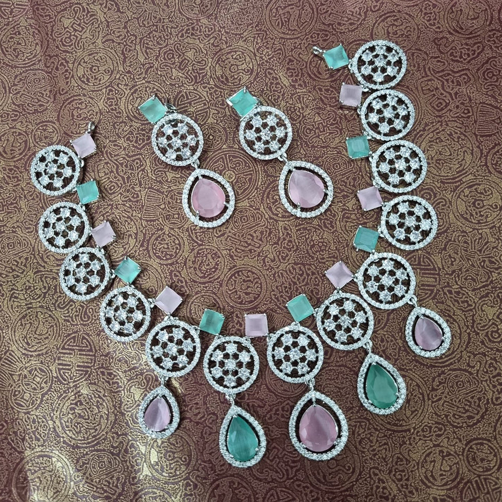 Manisha Jewellery Silver Plated American Diamond Necklace Set