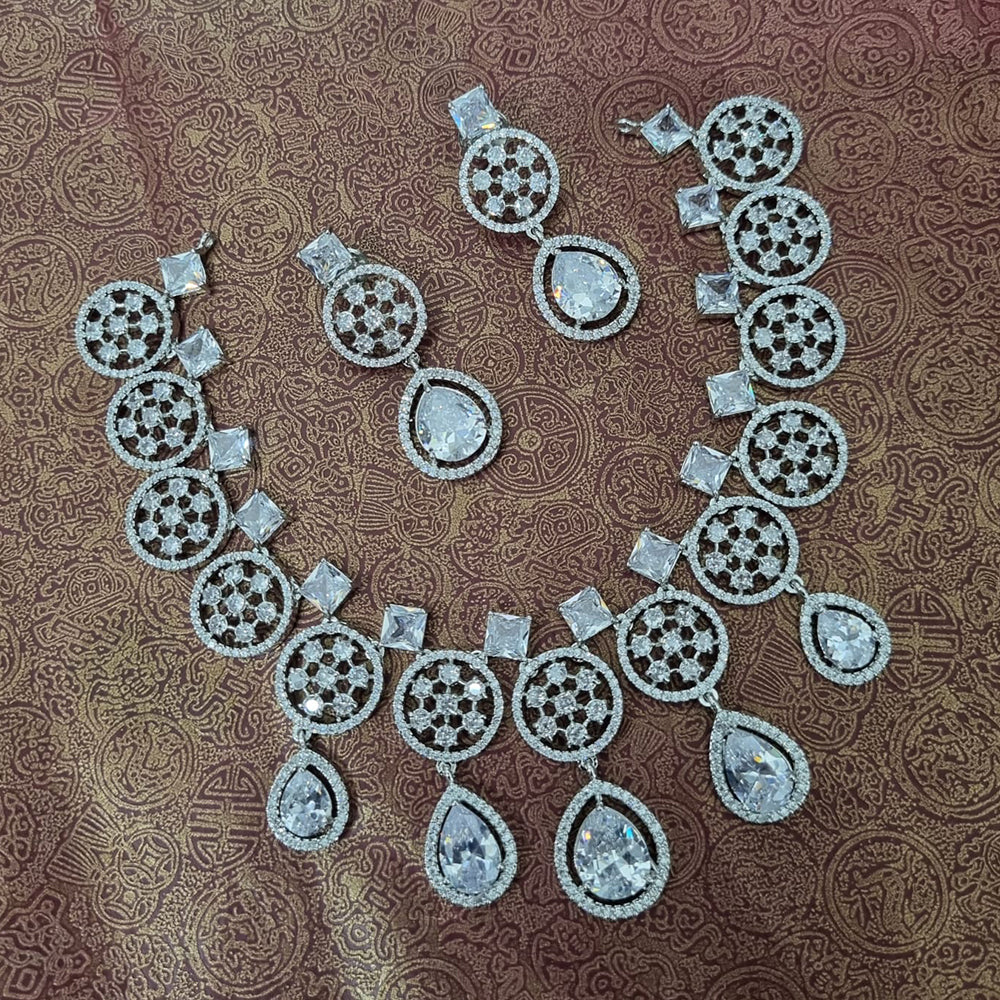 Manisha Jewellery Silver Plated American Diamond Necklace Set