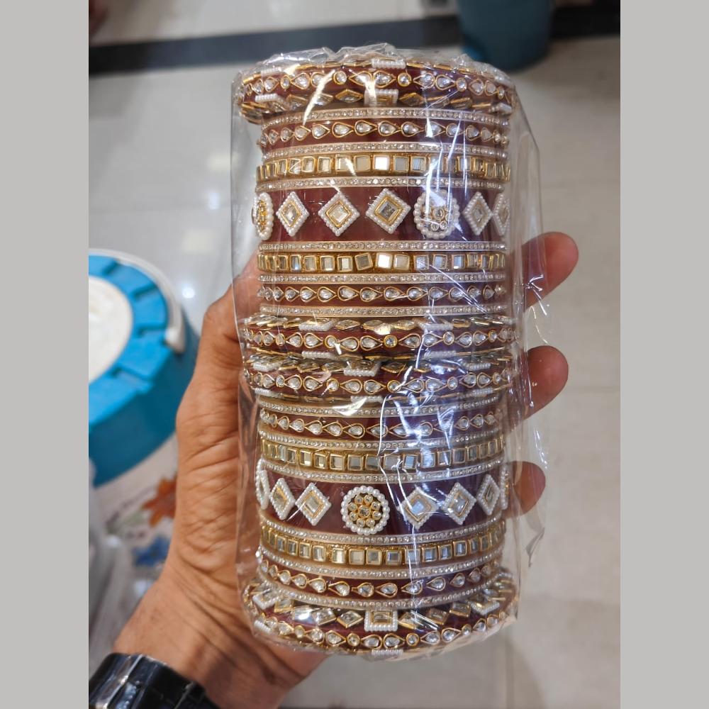 Manisha Jewellery Gold Plated Kundan Stone And Pearls Acrylic Bangles Set