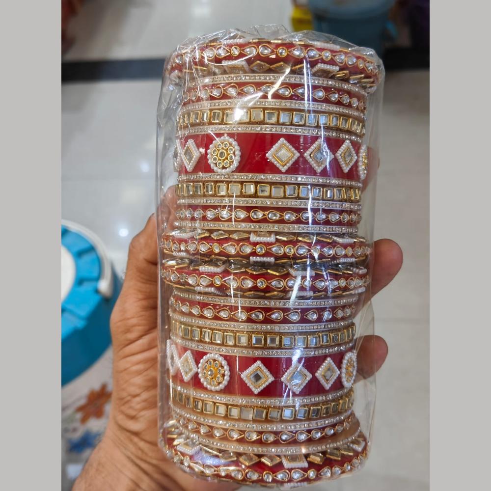 Manisha Jewellery Gold Plated Kundan Stone And Pearls Acrylic Bangles Set