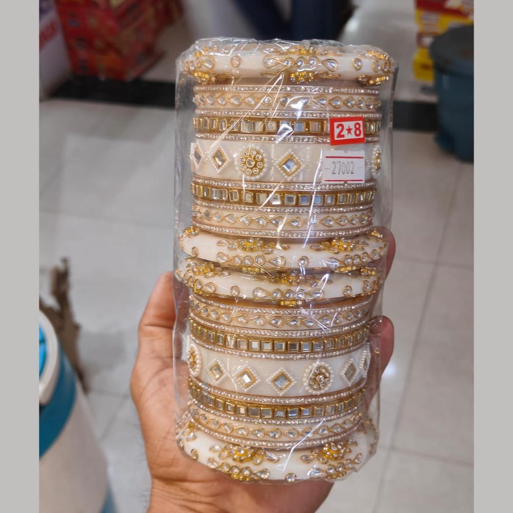 Manisha Jewellery Gold Plated Kundan Stone And Pearls Acrylic Bangles Set