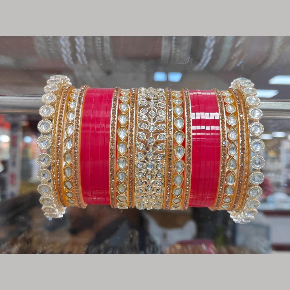 Manisha Jewellery Gold Plated Kundan Stone And Austrain Stone Acrylic Bangles Set