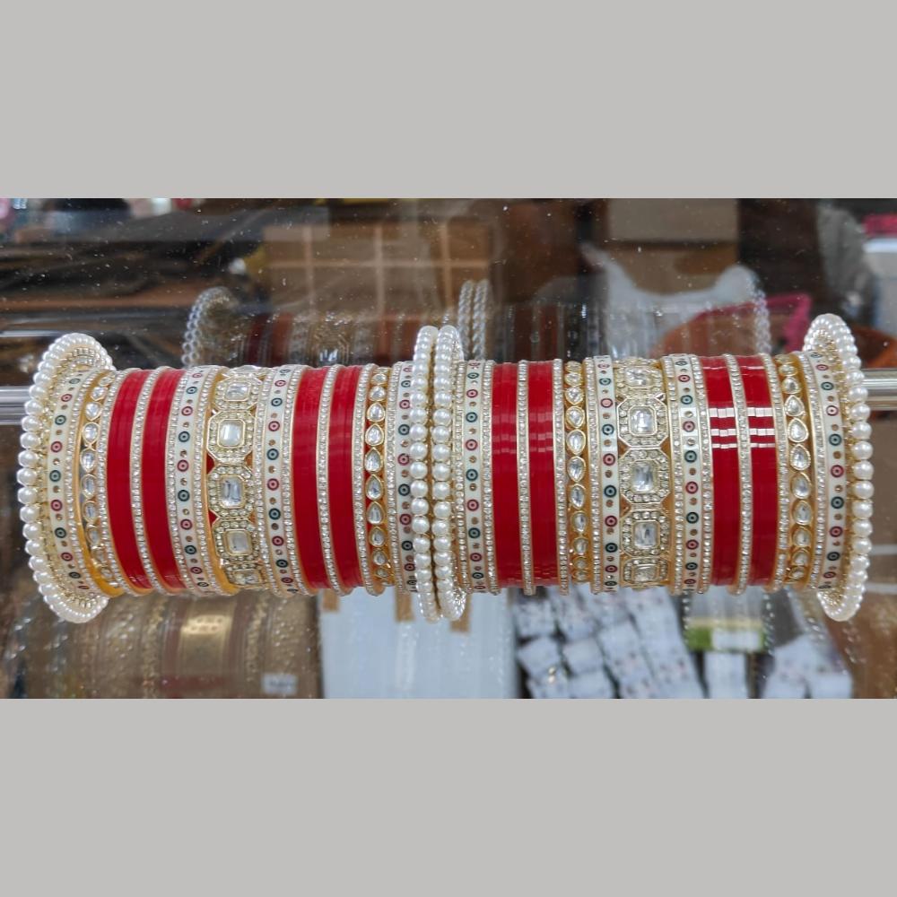 Manisha Jewellery Gold Plated Kundan Stone And Pearls Meenakari Acrylic Bangles Set