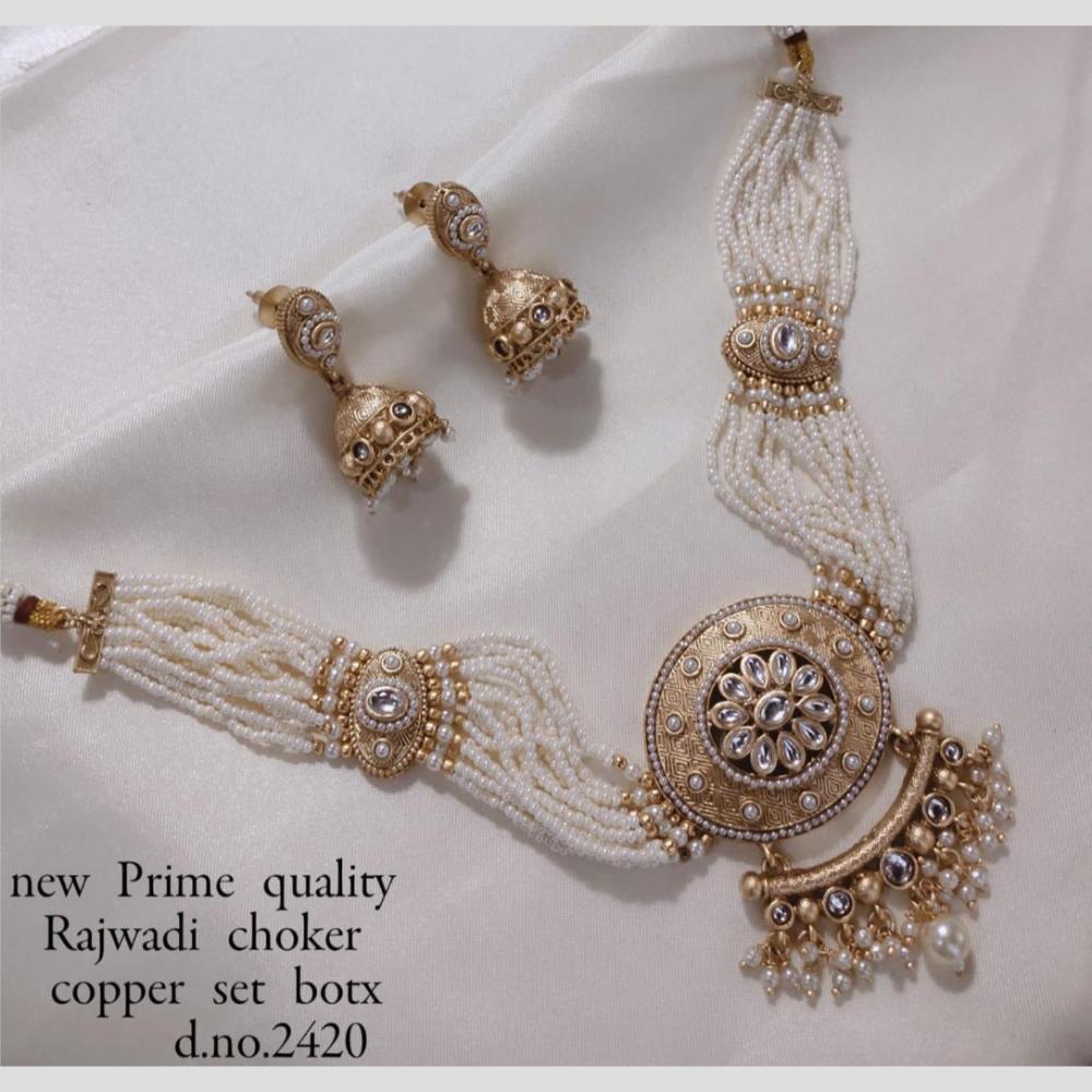 Manisha Jewellery Gold Plated Kundan Stone And Pearl Choker Necklace Set