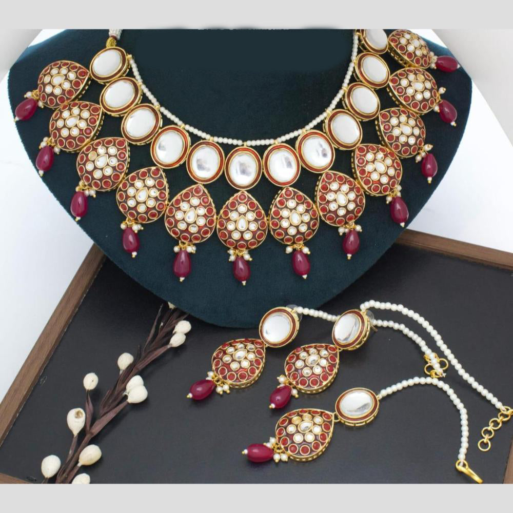 Manisha Jewellery Gold Plated Kundan Stone And Beads Meenakari Necklace Set