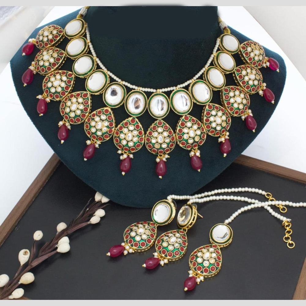 Manisha Jewellery Gold Plated Kundan Stone And Beads Meenakari Necklace Set