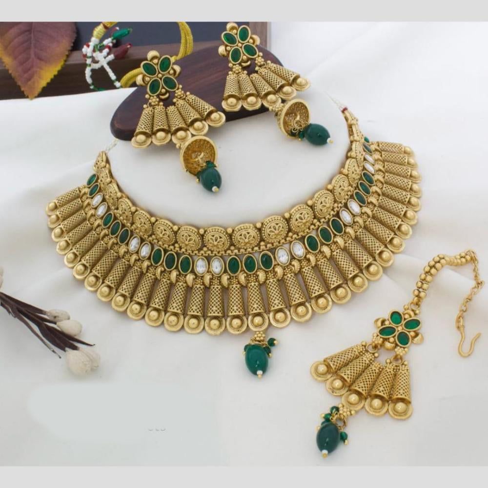 Manisha Jewellery Gold Plated Pota Stone And Beads Necklace Set