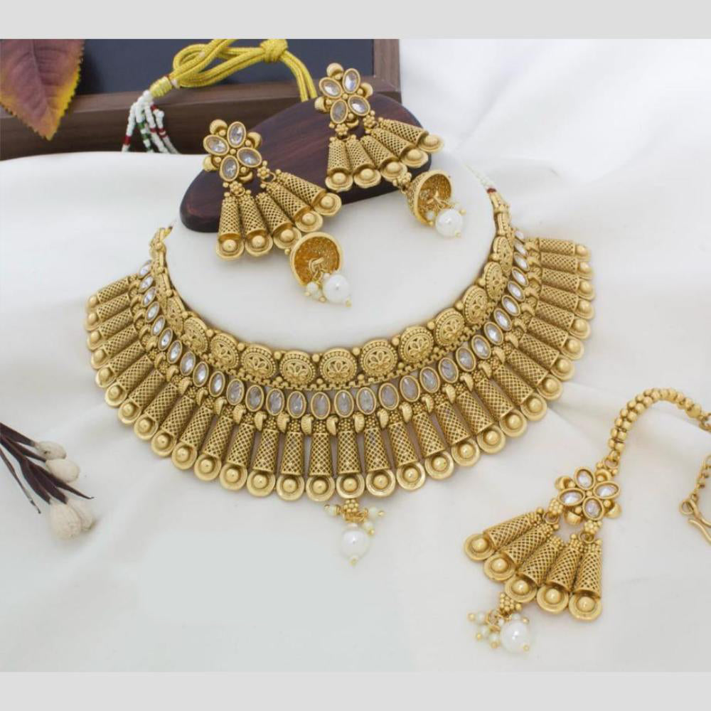 Manisha Jewellery Gold Plated Pota Stone And Beads Necklace Set