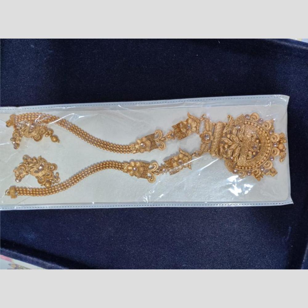 Manisha Jewellery Gold Plated Pota Stone And Pearl Long Necklace Set