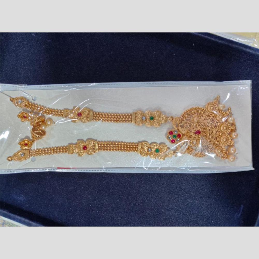 Manisha Jewellery Gold Plated Pota Stone And Pearl Long Necklace Set