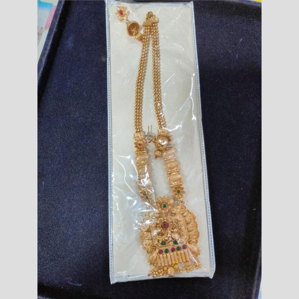 Manisha Jewellery Gold Plated Pota Stone And Pearl Long Necklace Set