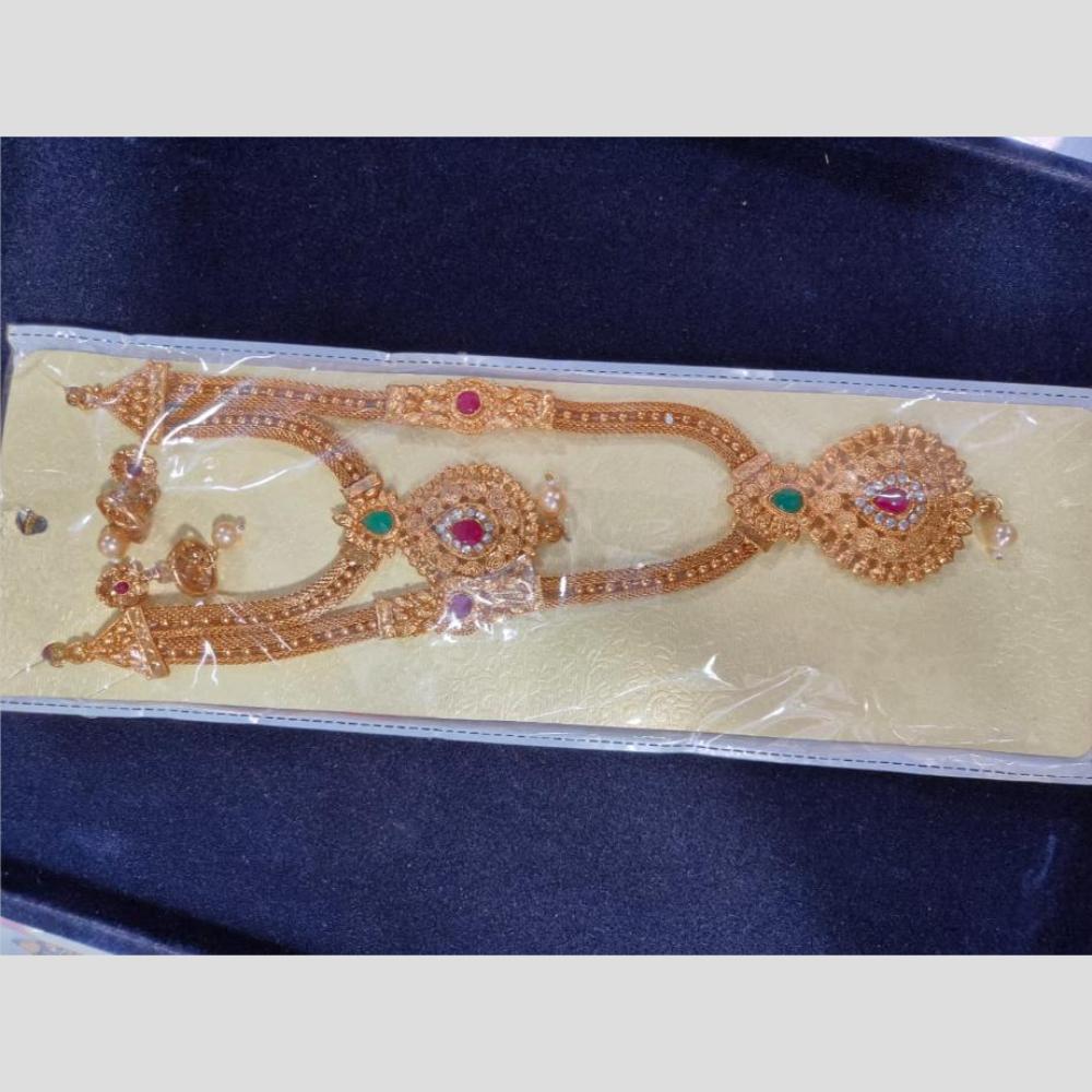 Manisha Jewellery Gold Plated Pota Stone And Pearl Double Necklace Set