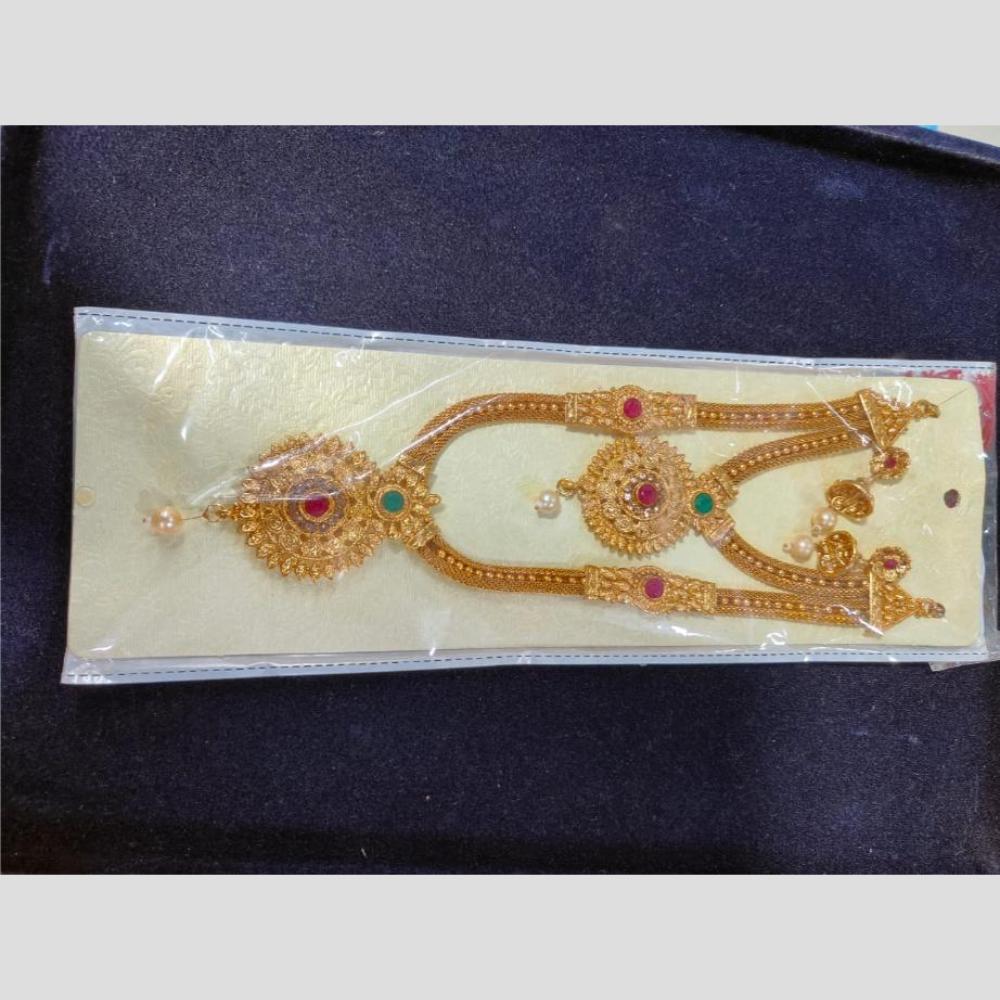 Manisha Jewellery Gold Plated Pota Stone And Pearl Double Necklace Set