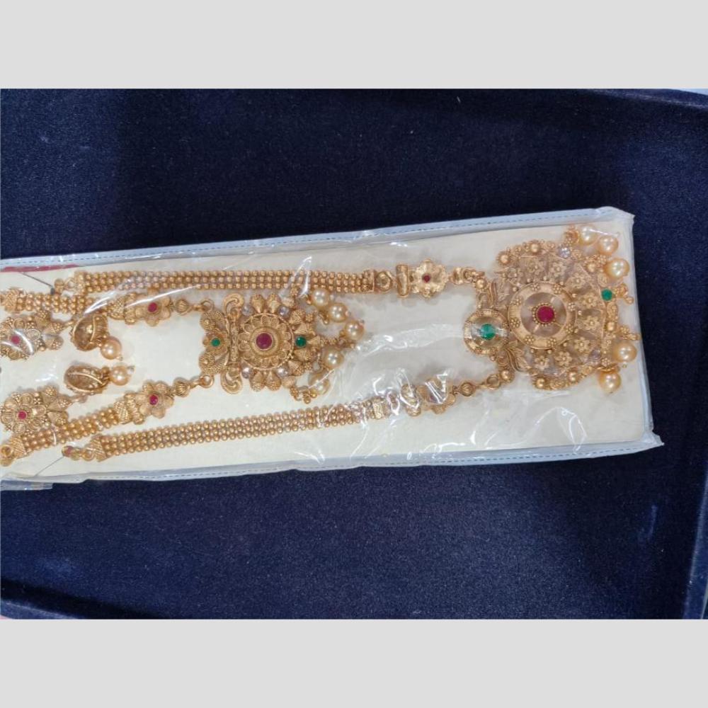 Manisha Jewellery Gold Plated Pota Stone And Pearl Double Necklace Set