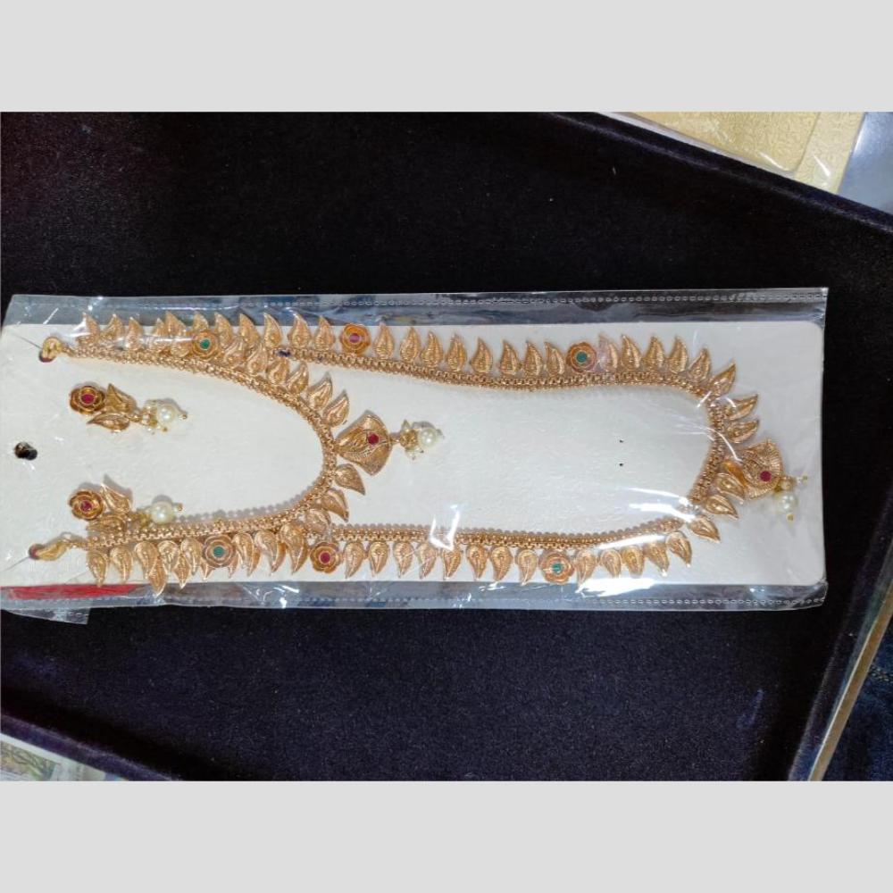 Manisha Jewellery Gold Plated Pota Stone And Pearl Double Necklace Set