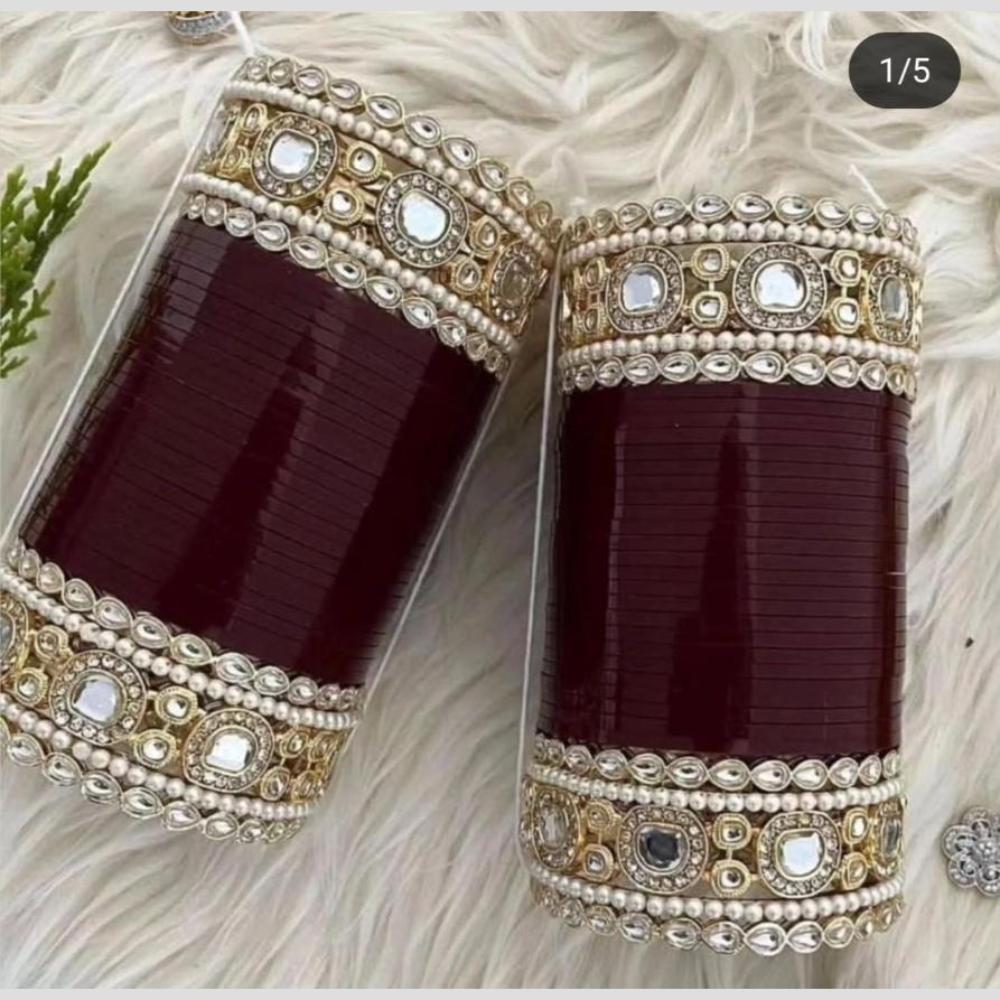 Manisha Jewellery Gold Plated Kundan Stone Acrylic Bangles Set