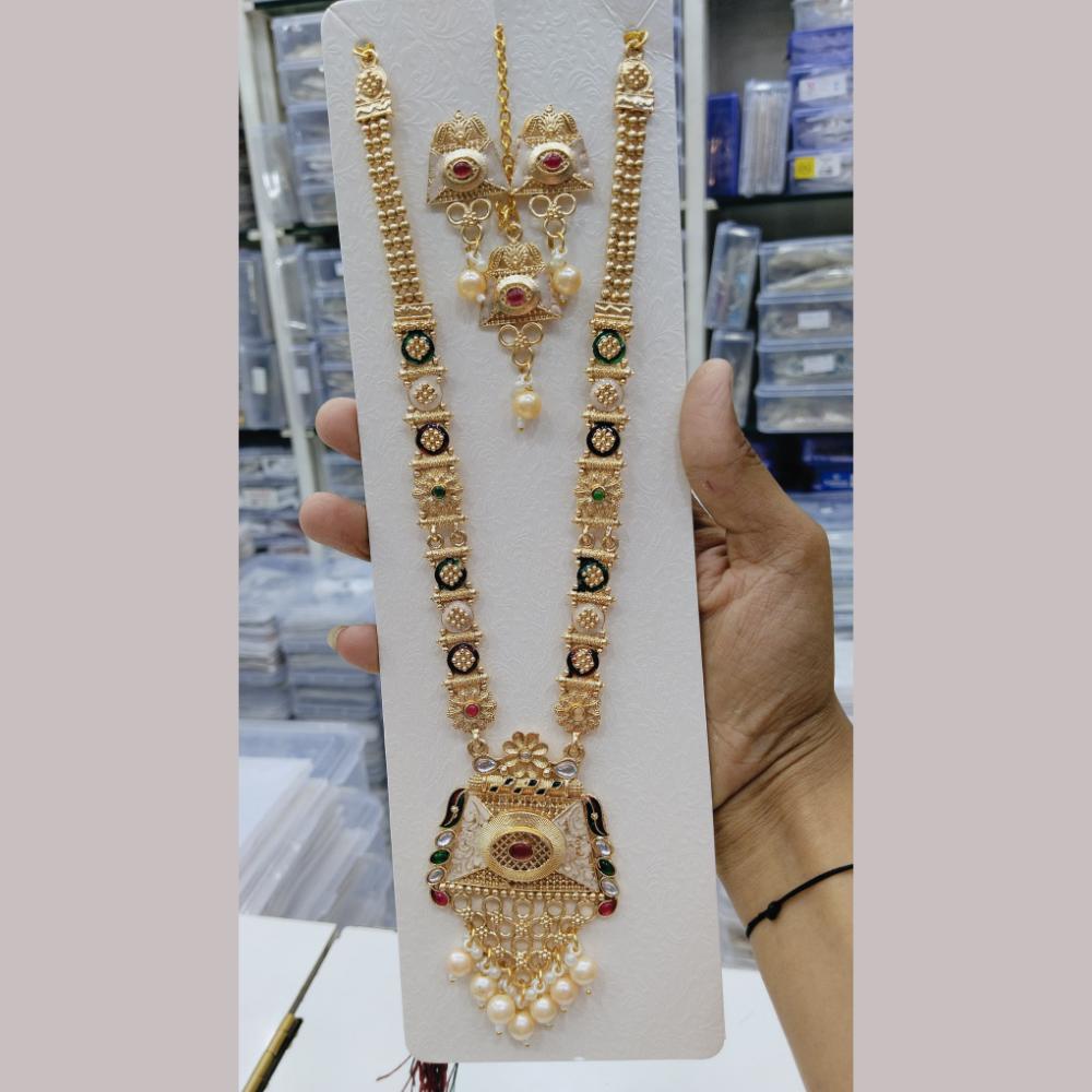 Manisha Jewellery Gold Plated Kundan Stone And Pearls Meenakari Long Necklace Set