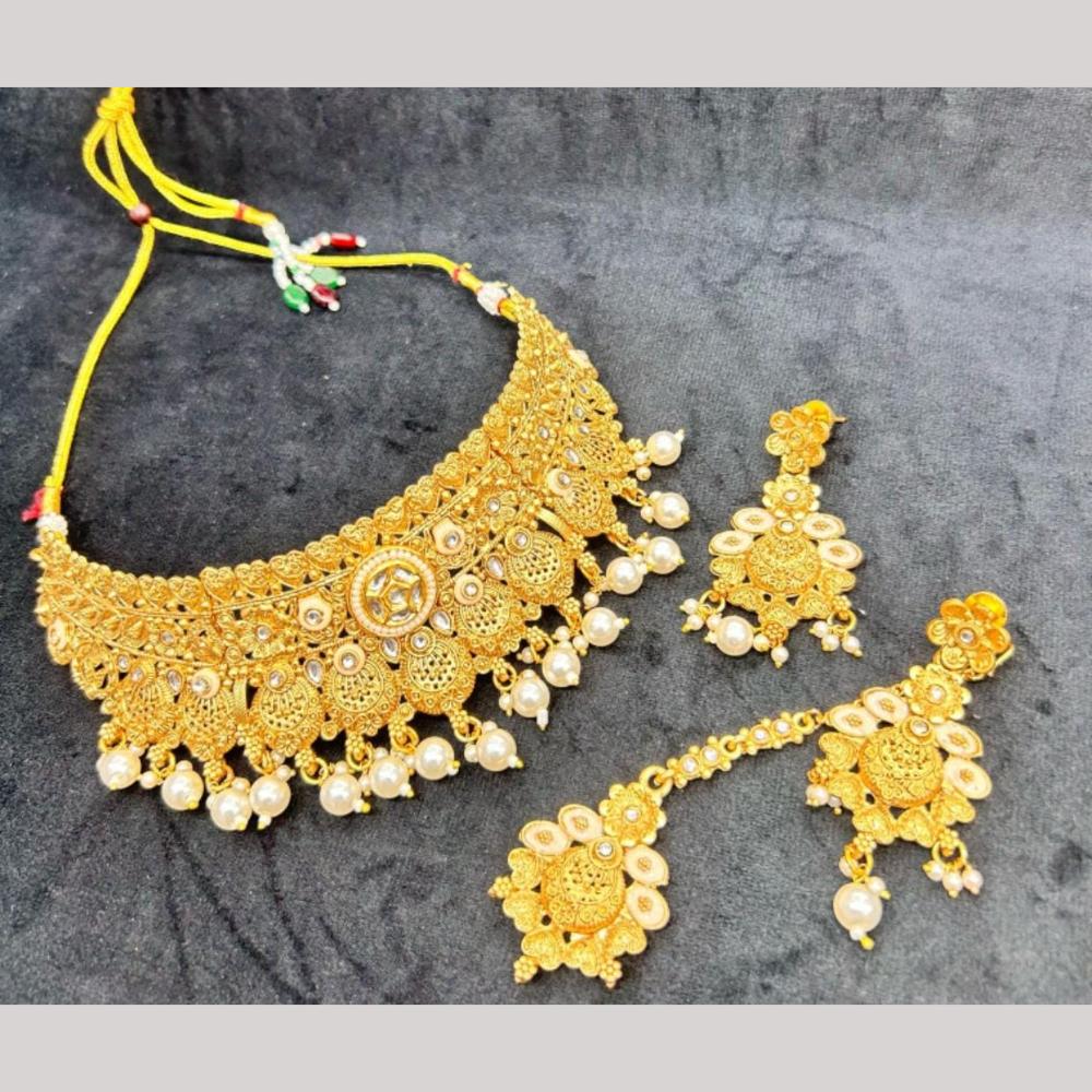 Manisha Jewellery Gold Plated Pota Stone And Pearls Choker Necklace Set