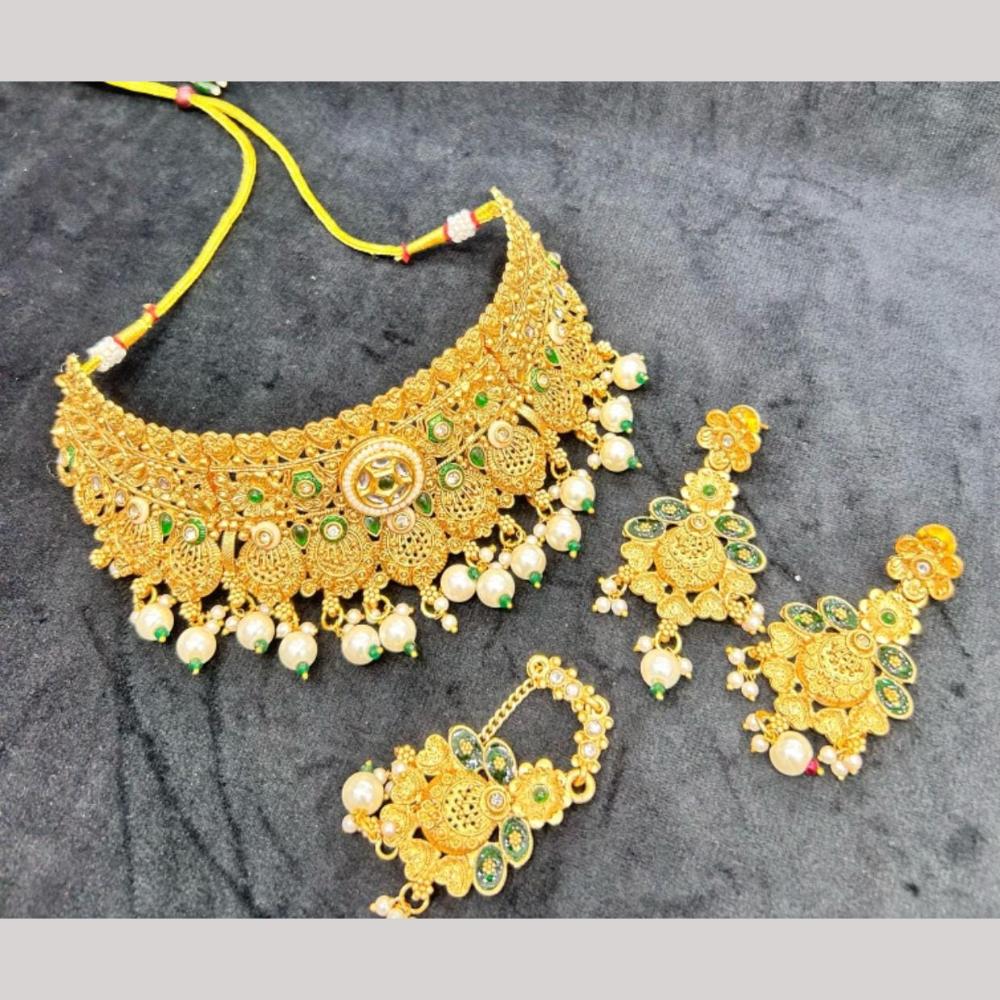 Manisha Jewellery Gold Plated Pota Stone And Pearls Choker Necklace Set
