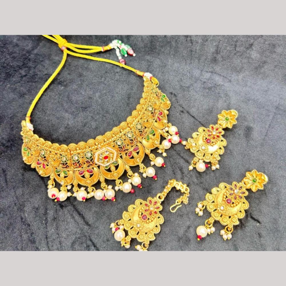 Manisha Jewellery Gold Plated Pota Stone And Pearls Choker Necklace Set