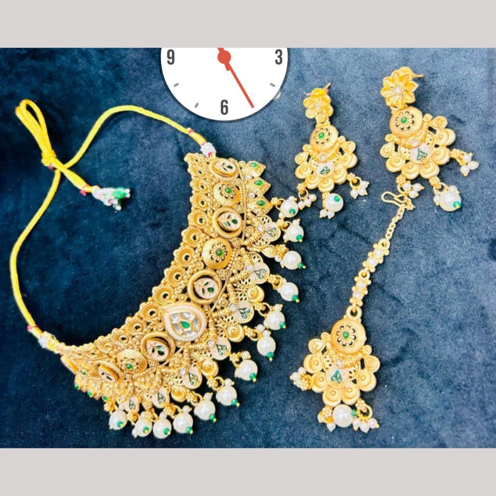 Manisha Jewellery Gold Plated Pota Stone And Pearls Choker Necklace Set