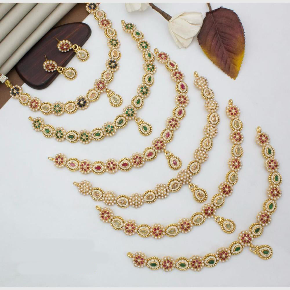 Manisha Jewellery Gold Plated Pota & Pearls Festive Wear Necklace Set