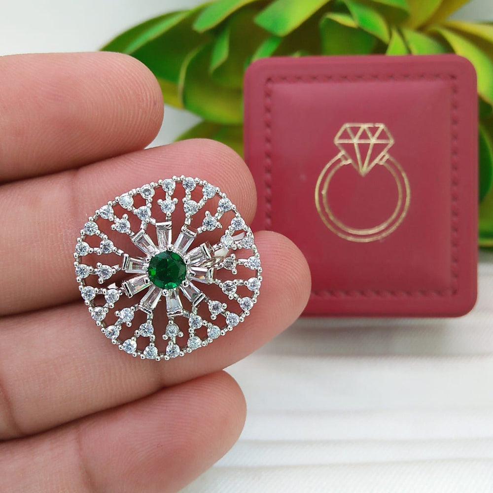 Manisha Jewellery Elegant Silver-Plated American Diamond Ring for Women