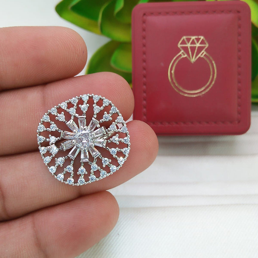 Manisha Jewellery Elegant Silver-Plated American Diamond Ring for Women